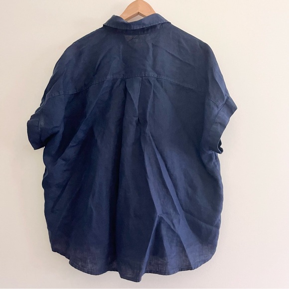 Quince 100% Linen Navy Blue Button Down Women’s XL Short Sleeve Boxy Boyfriend - Picture 6 of 6